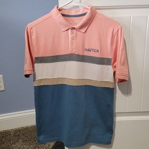 Nautica boys youth Large polo peach/blue